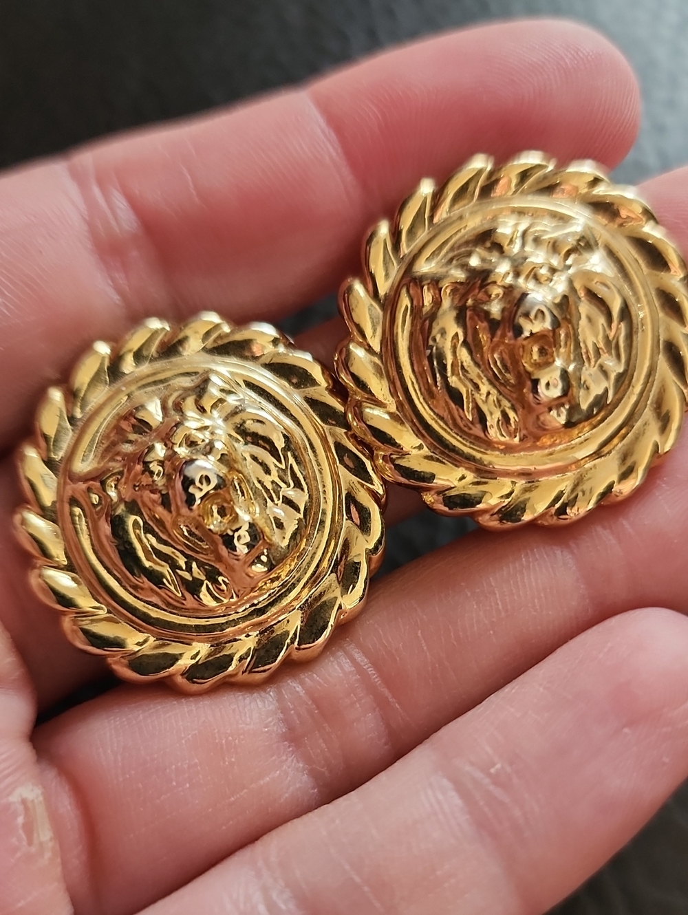 VTG Gold Lion Medallion Clip-On Earrings - Bold Statement